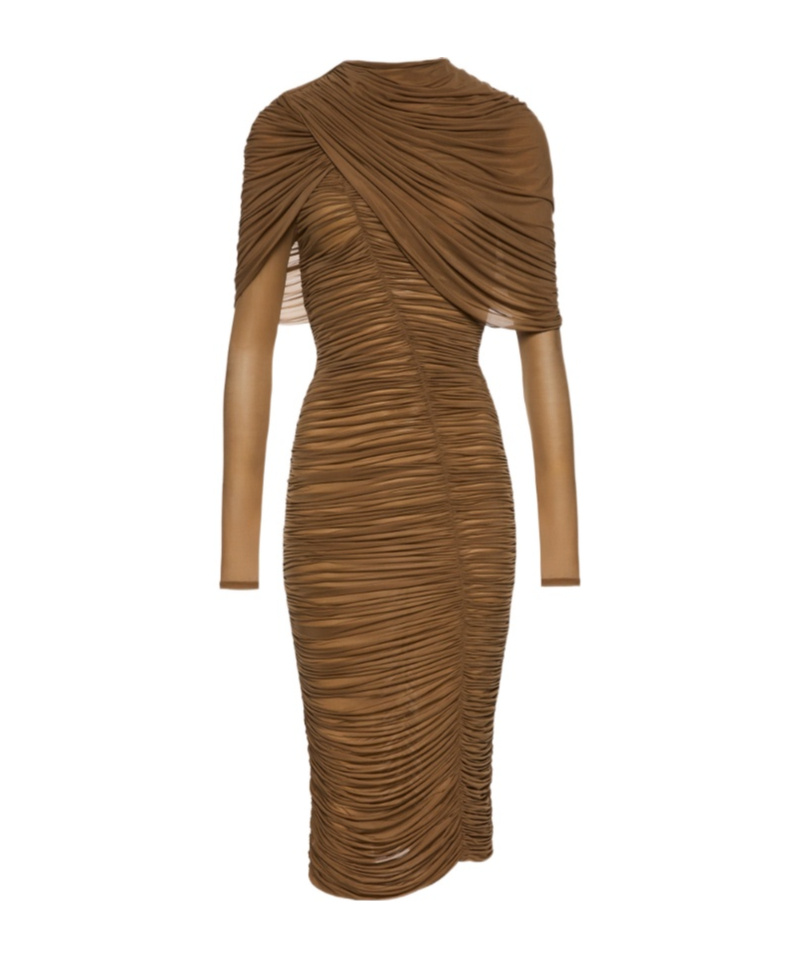 Magda Butrym Draped High-neck Midi Dress In Beige In Brown