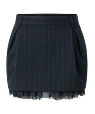 Pinko Fringed Hem Pinstripe Mini Skirt In Blue