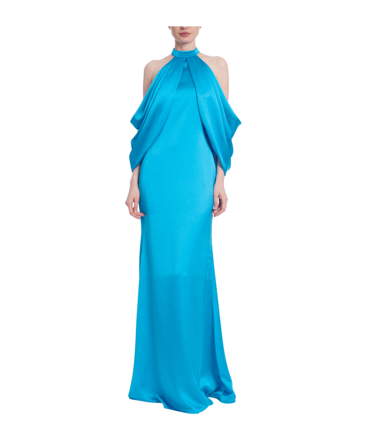 Badgley Mischka Women's Draped Shoulder Satin Gown In Blue