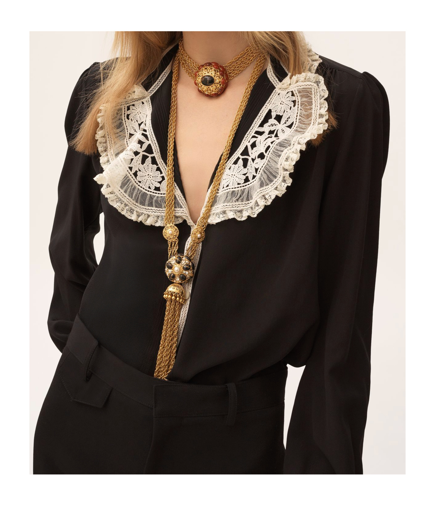 Chloé Blouse With Lace Collar And Puff Shoulders In Black