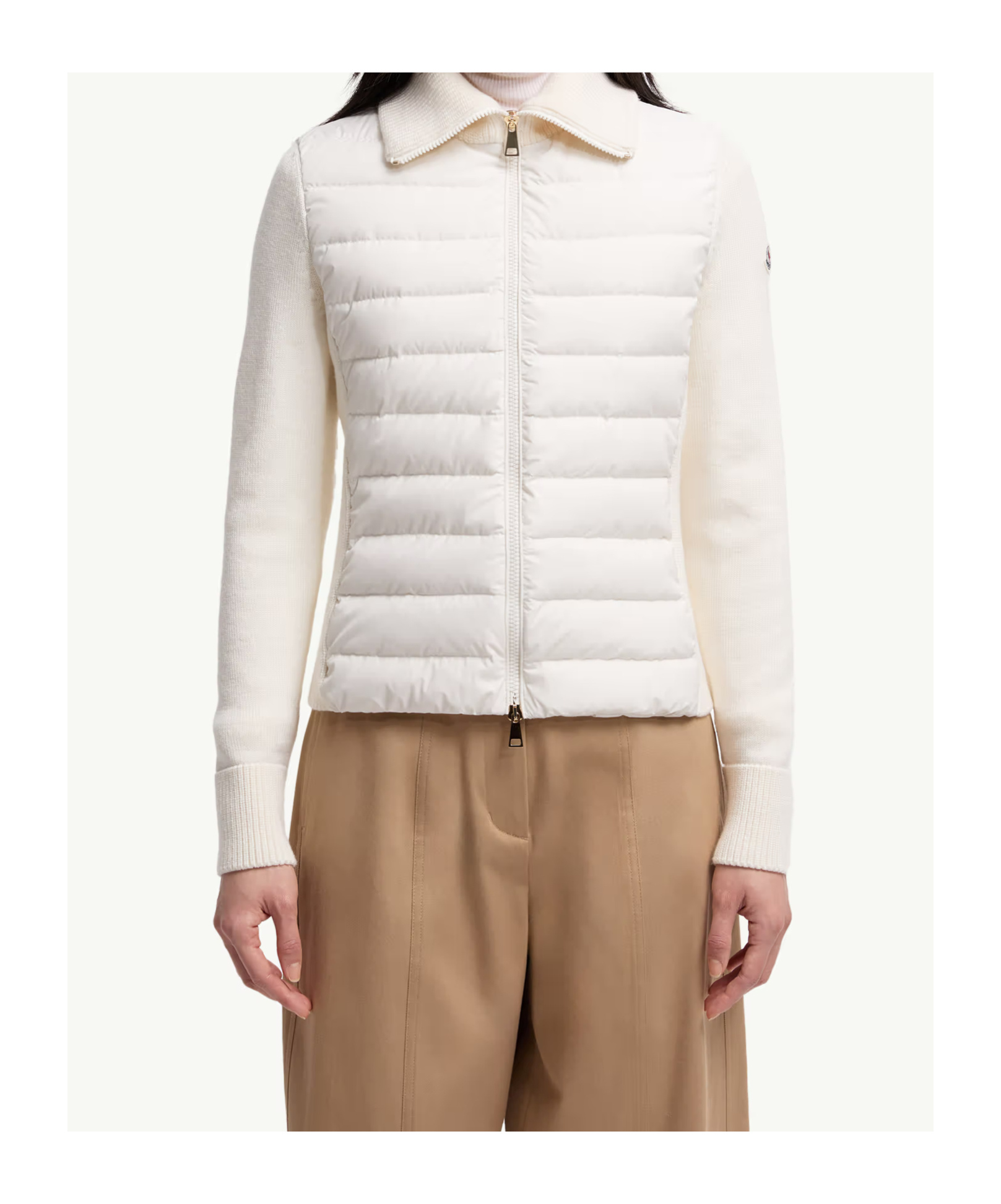 Moncler Quilted Knitted Jacket In Neutral