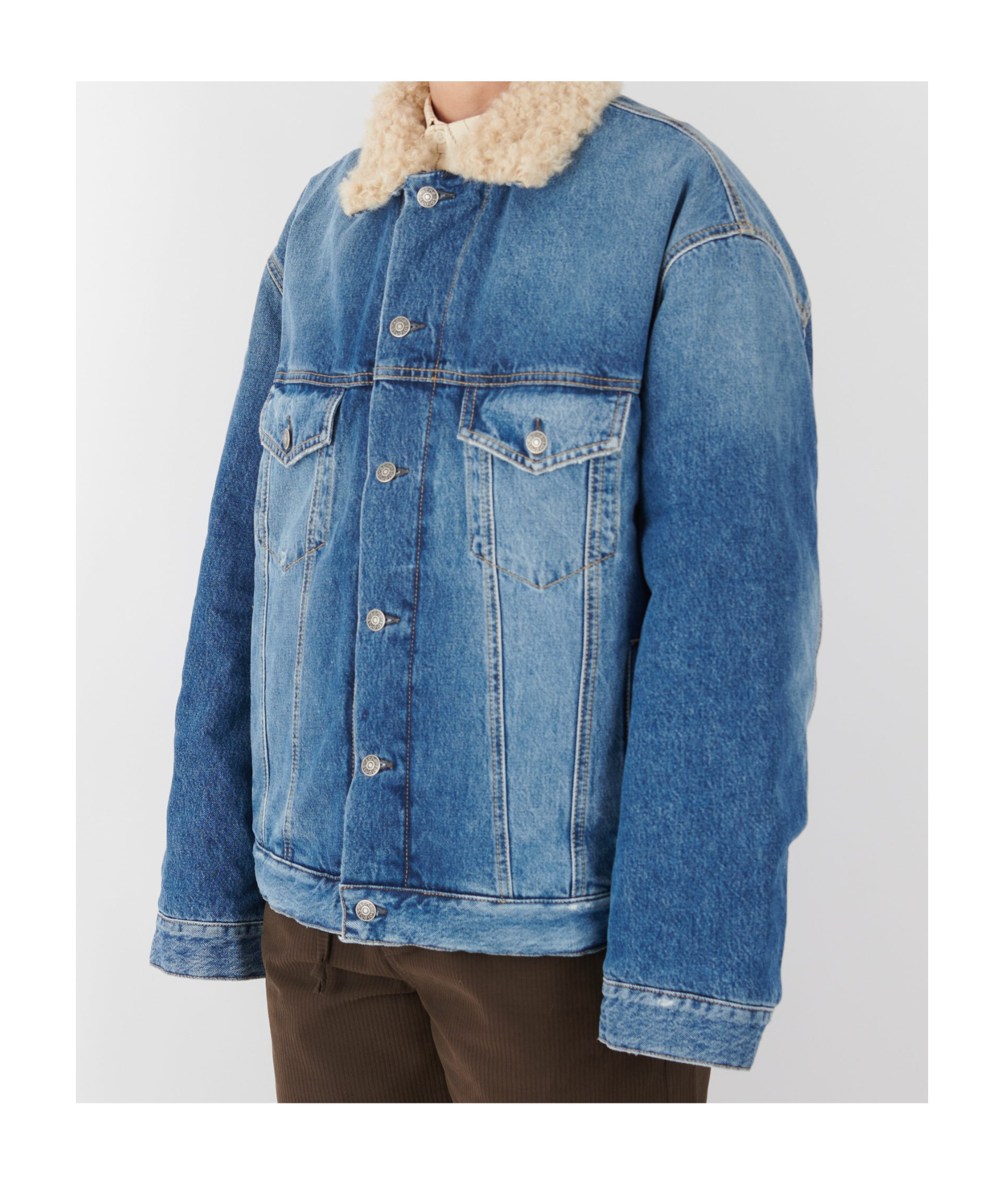 Acne Studios Teddy-trimmed Denim Jacket In Blue