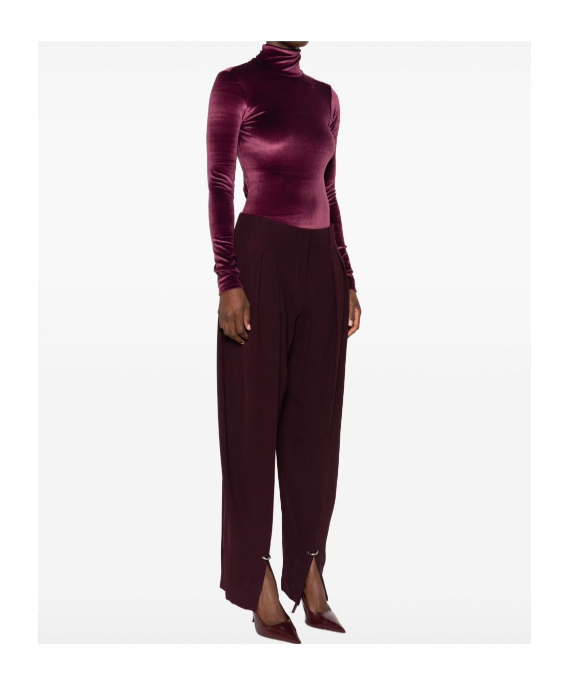 Mugler High-neck Velvet Bodysuit In Brown