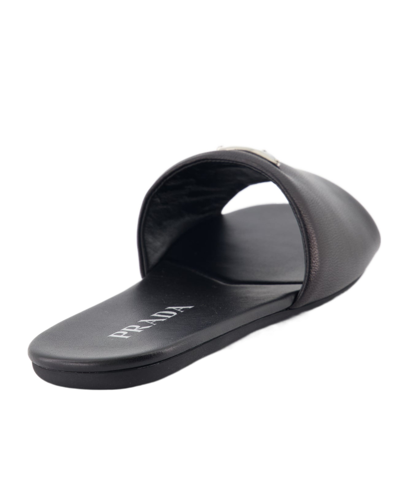 Prada Logo-plaque Leather Sandals In Black