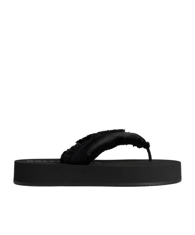 Balenciaga Fringed Strap Logo Embroidered Sandals For Women In Black
