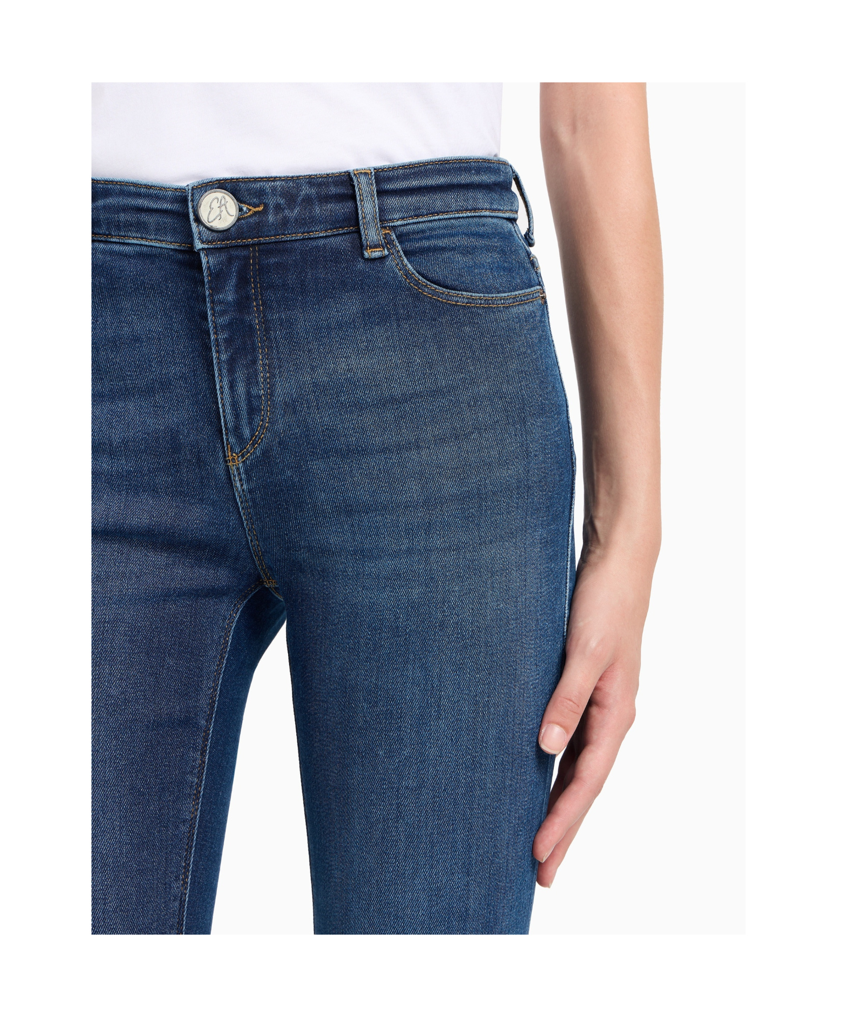 Emporio Armani Long Straight Leg Jeans In Blue