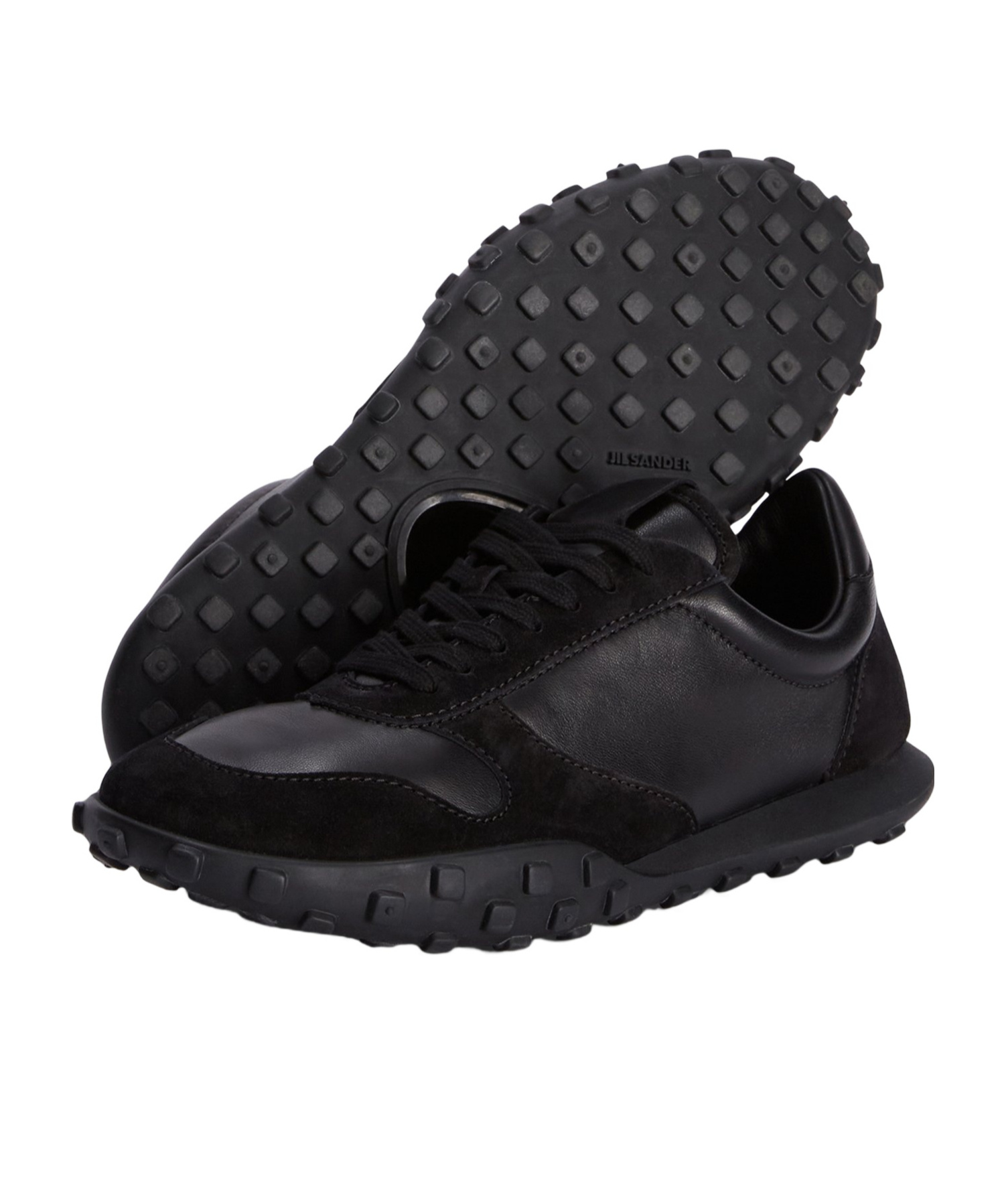 Jil Sander Suede Panel Round Toe Rubber Sole Sneakers In Black