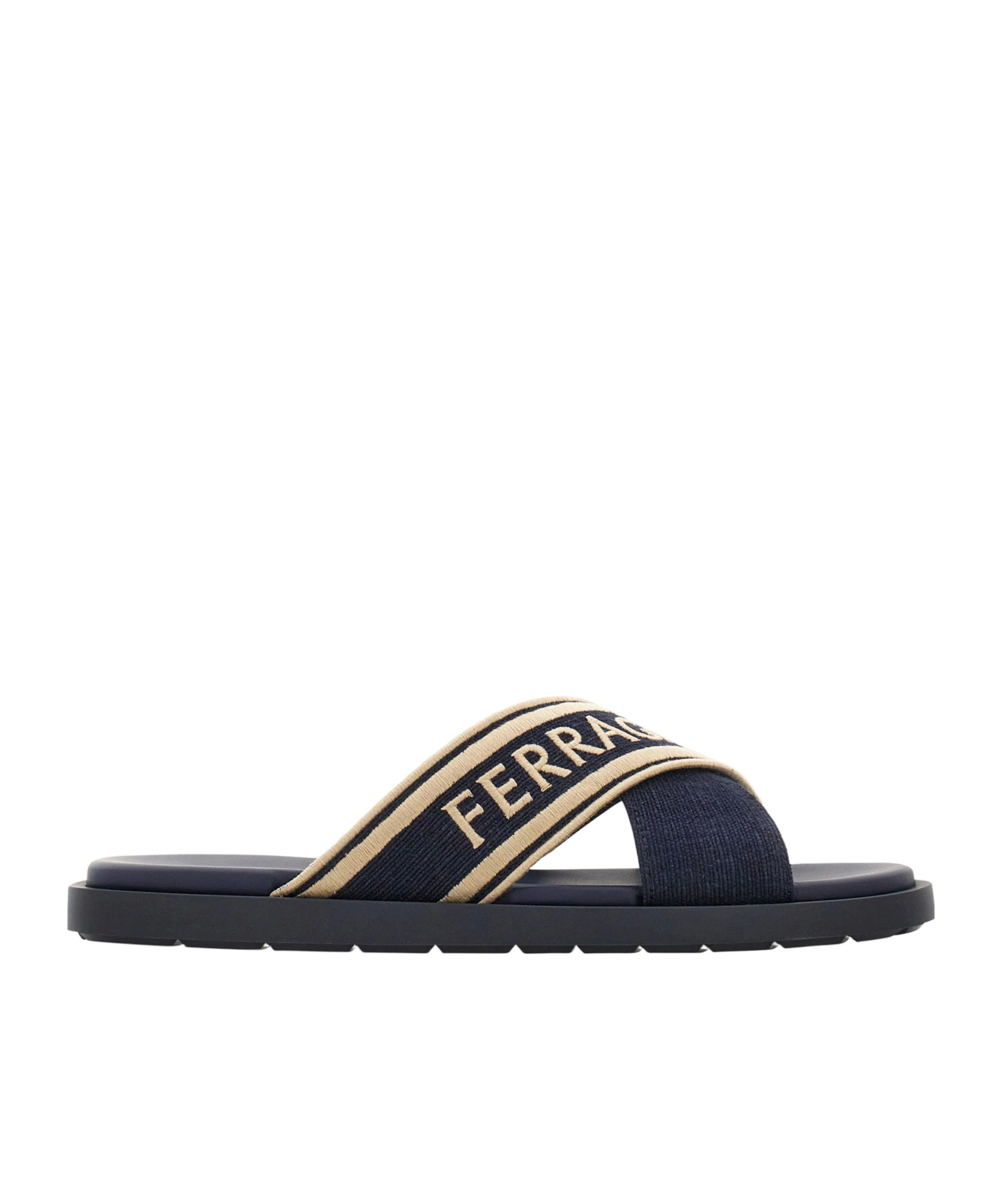 Ferragamo Logo Cross-strap Slippers In Black