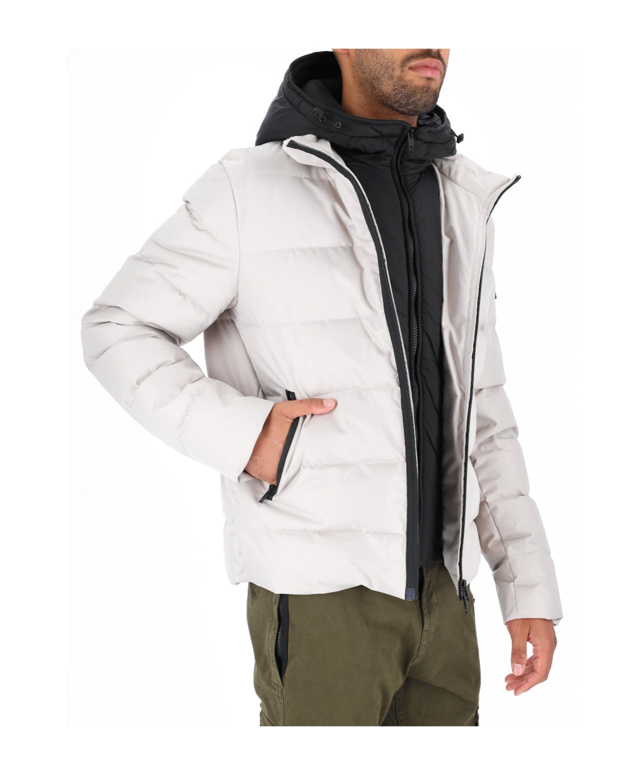 Fay Logo-patch Padded Hooded Jacket In White
