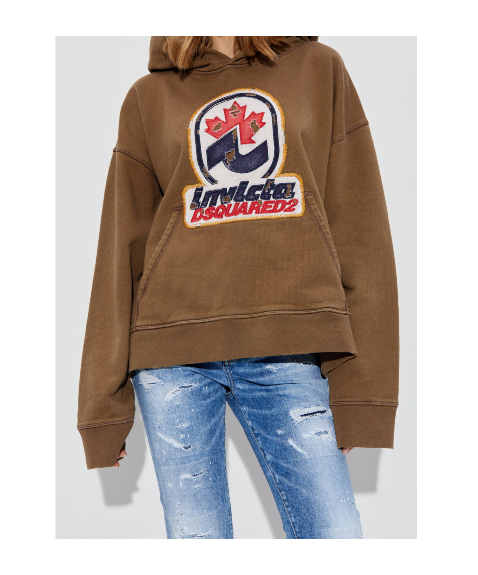 Dsquared2 Logo-patch Hoodie In Brown