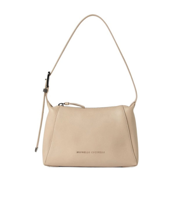 Shop Brunello Cucinelli Logo-debossed Shoulder Bag In Nude