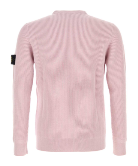Stone Island Ribbed Texture Long Sleeve Wool Sweater In Pink