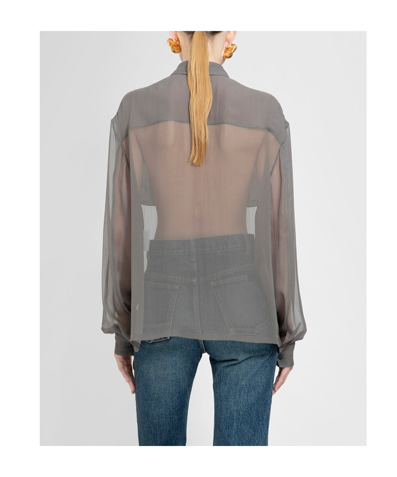 Saint Laurent Buttoned Long-sleeved Shirt In Gray