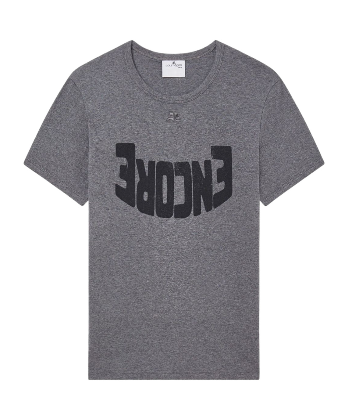 Courrèges Short Sleeves Text Print Round Neck In Gray