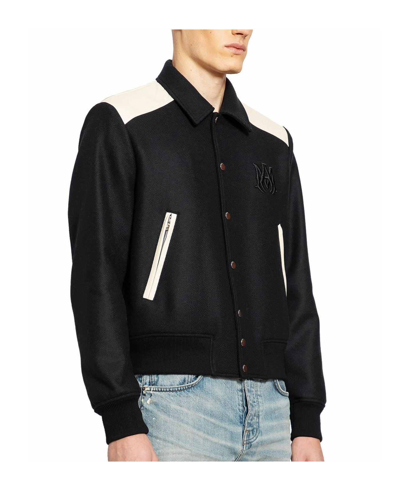 Amiri Tailored Wool And Leather Jacket With Zippered Pockets In Black