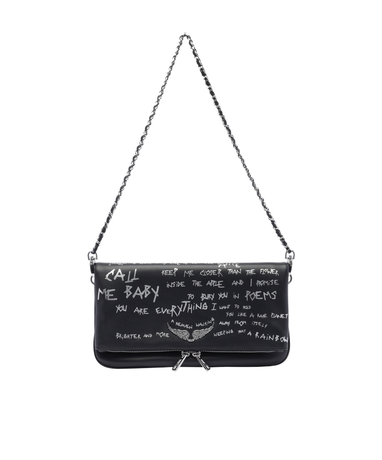Shop Zadig & Voltaire Zadig Voltaire Graffiti Printed Fold-over Shoulder Bag In Black