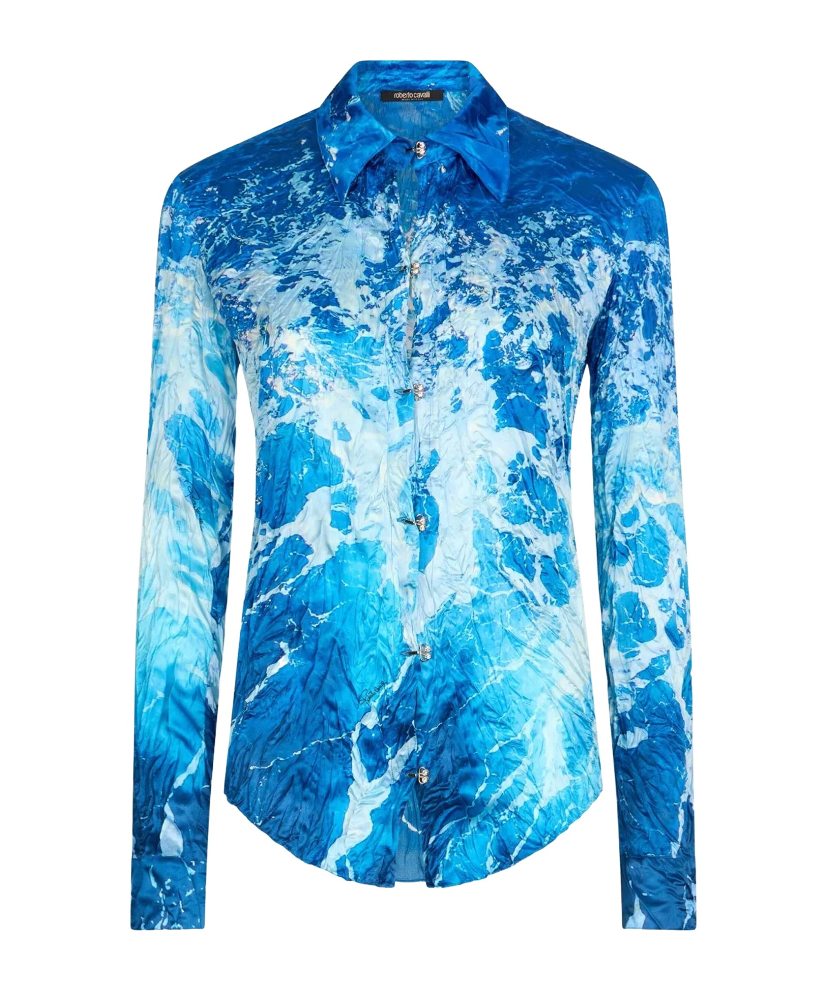 Roberto Cavalli Sicily Ocean-print Crinkle Silk Blouse