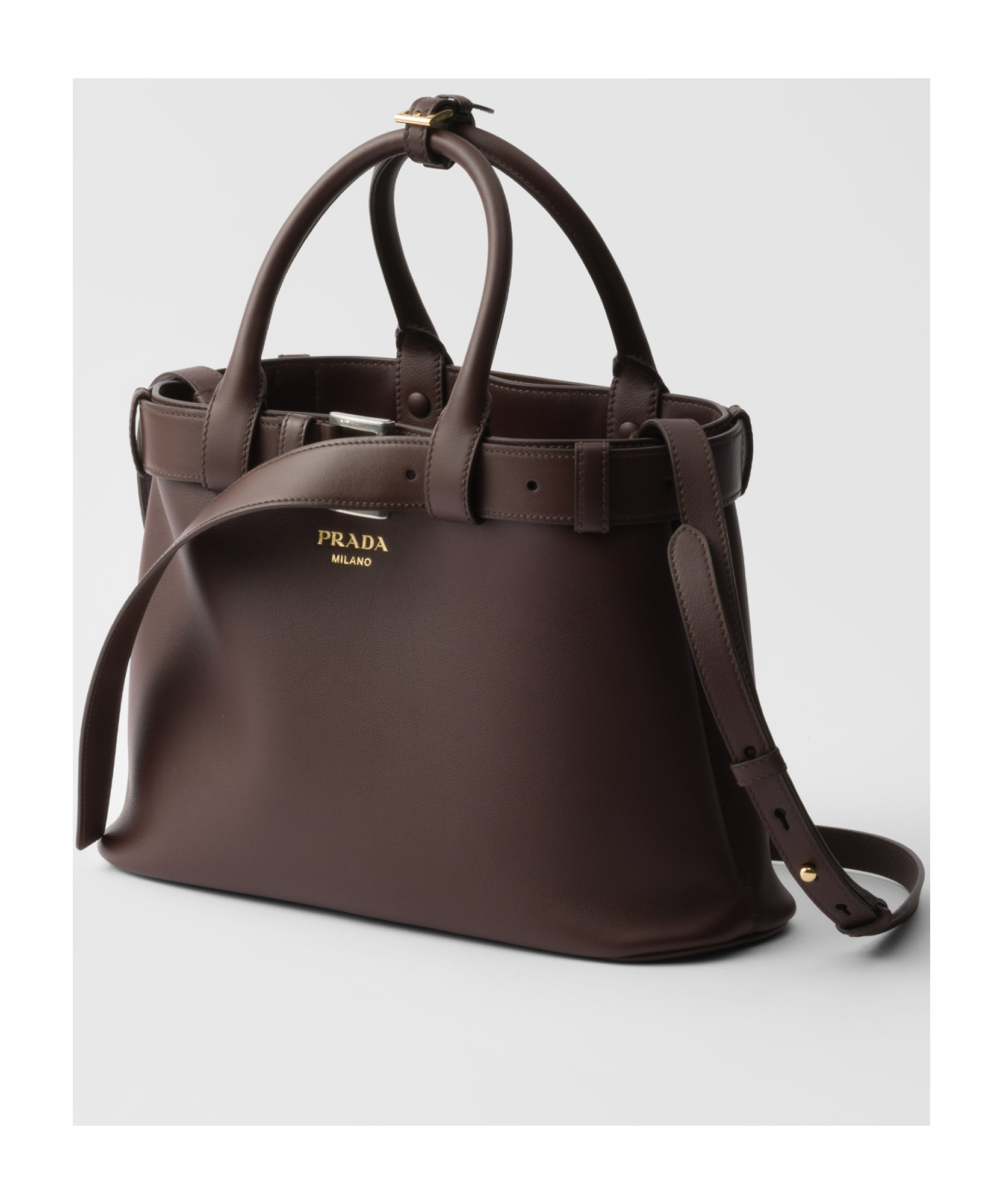 Prada Buckle Small Leather Handbag With Belt In Black