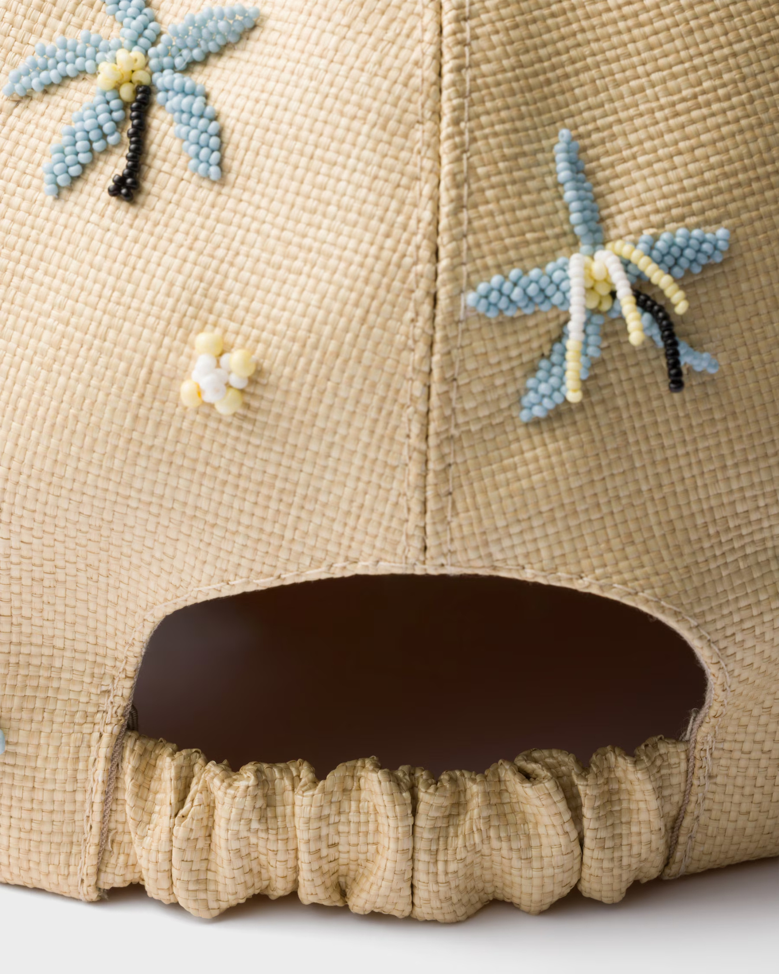 Prada Embroidered Cap In Beige/light Blue