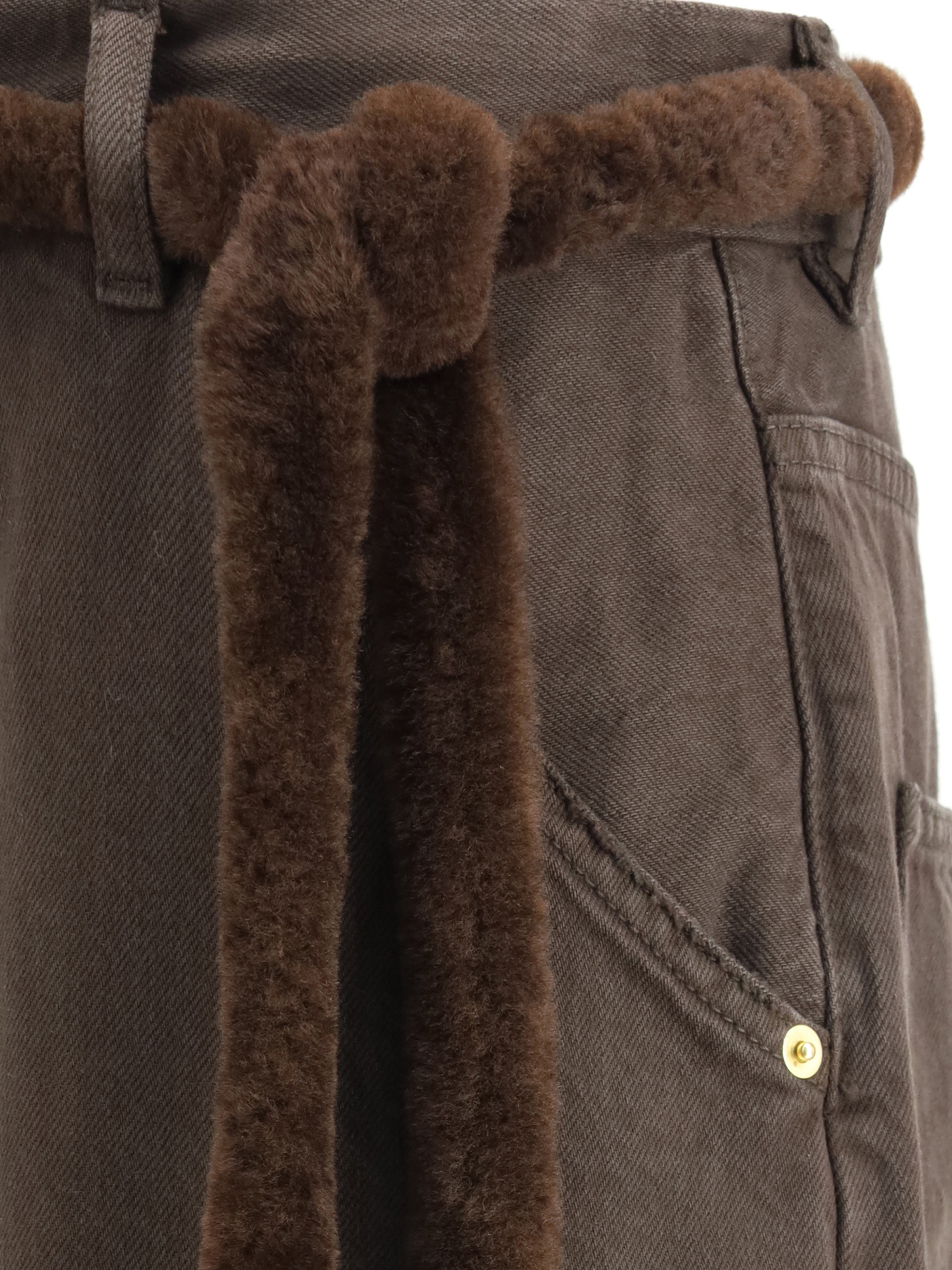 Darkpark Lisa Fur Belt Adorned Loose Fit Carpenter Pants In Multi