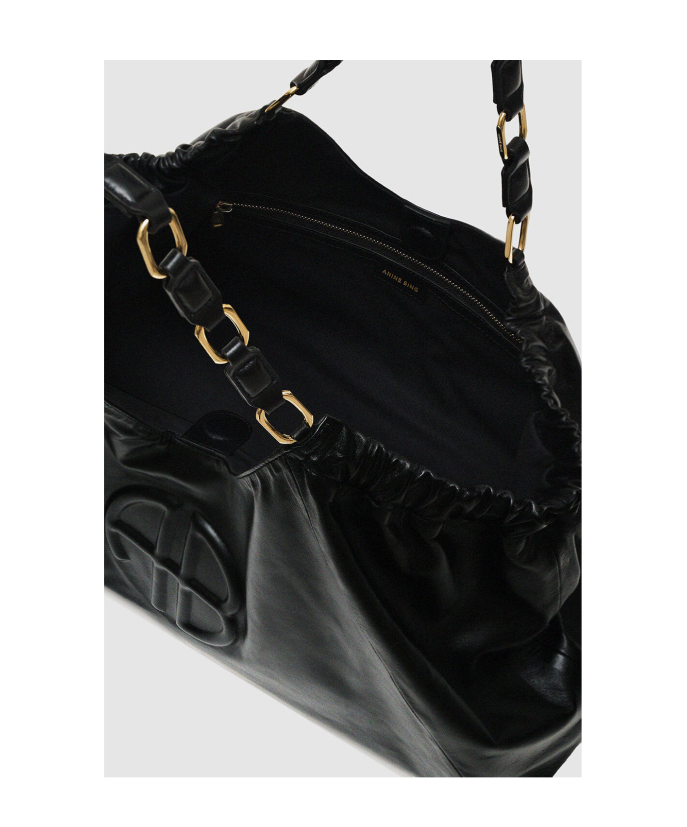 Shop Anine Bing Logo-embossed Leather Tote Bag In Black