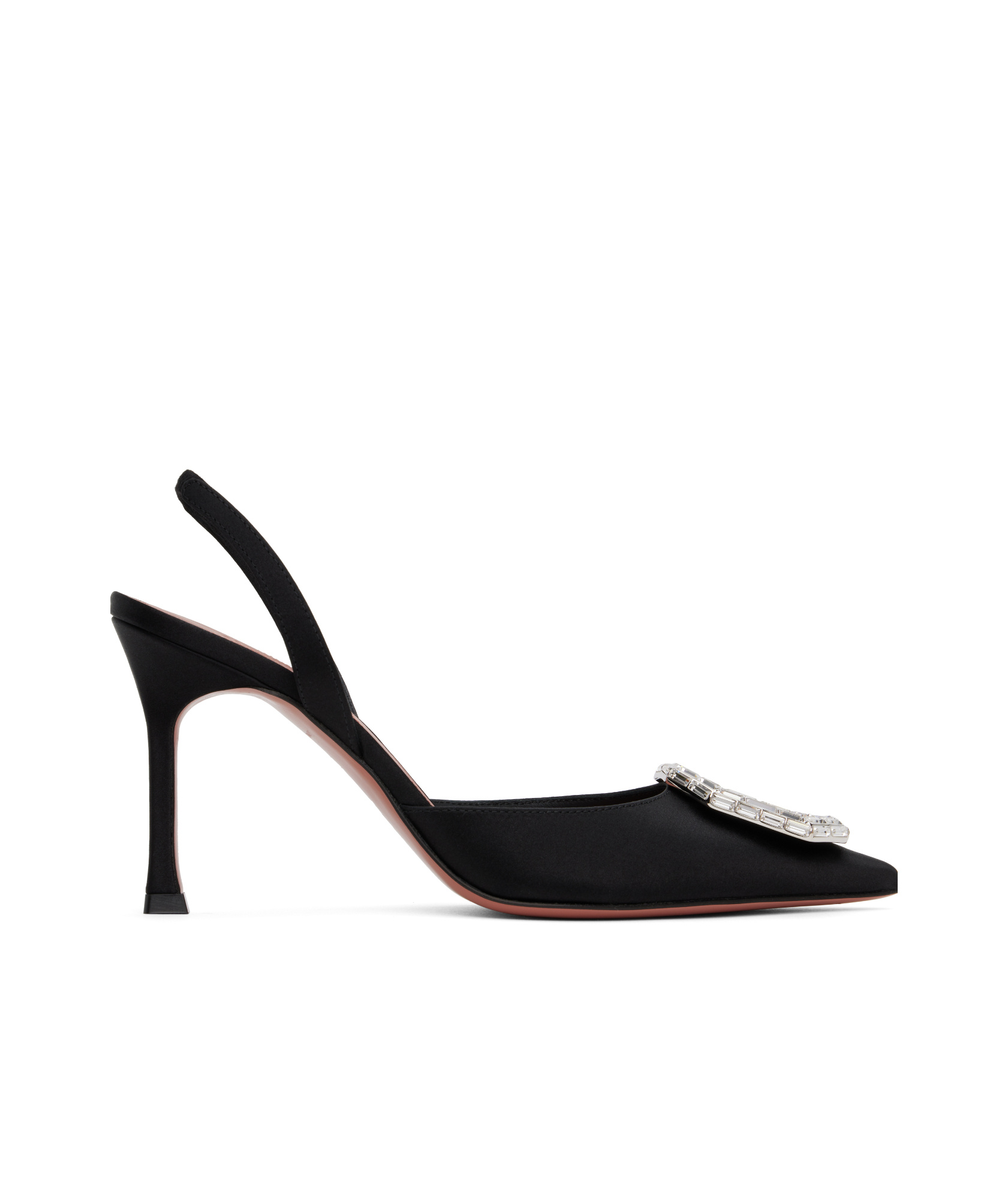 Amina Muaddi Black Satin Camelia Pumps In Black