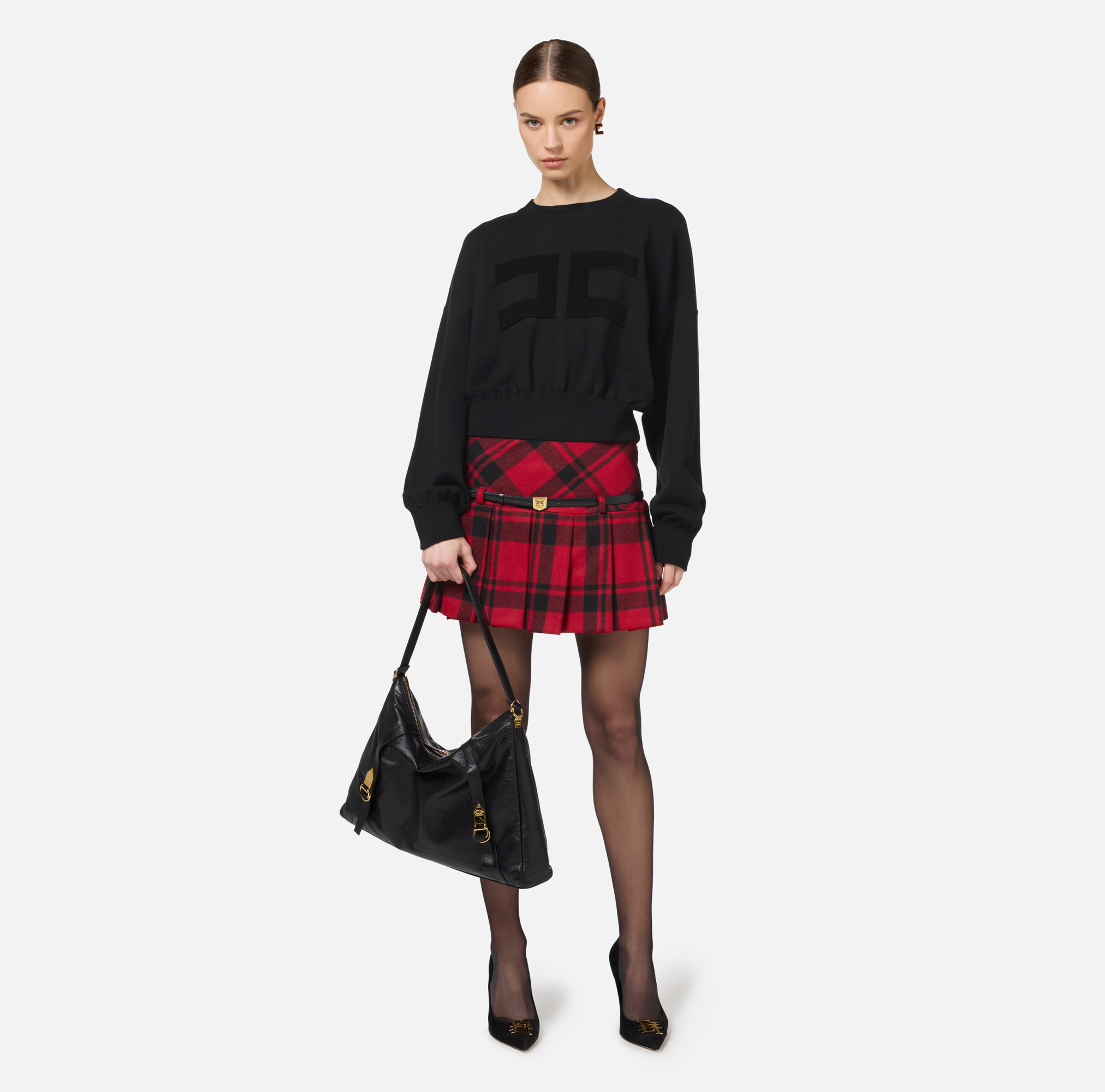 Elisabetta Franchi Multicolor Tartan Belt Skirt In Red