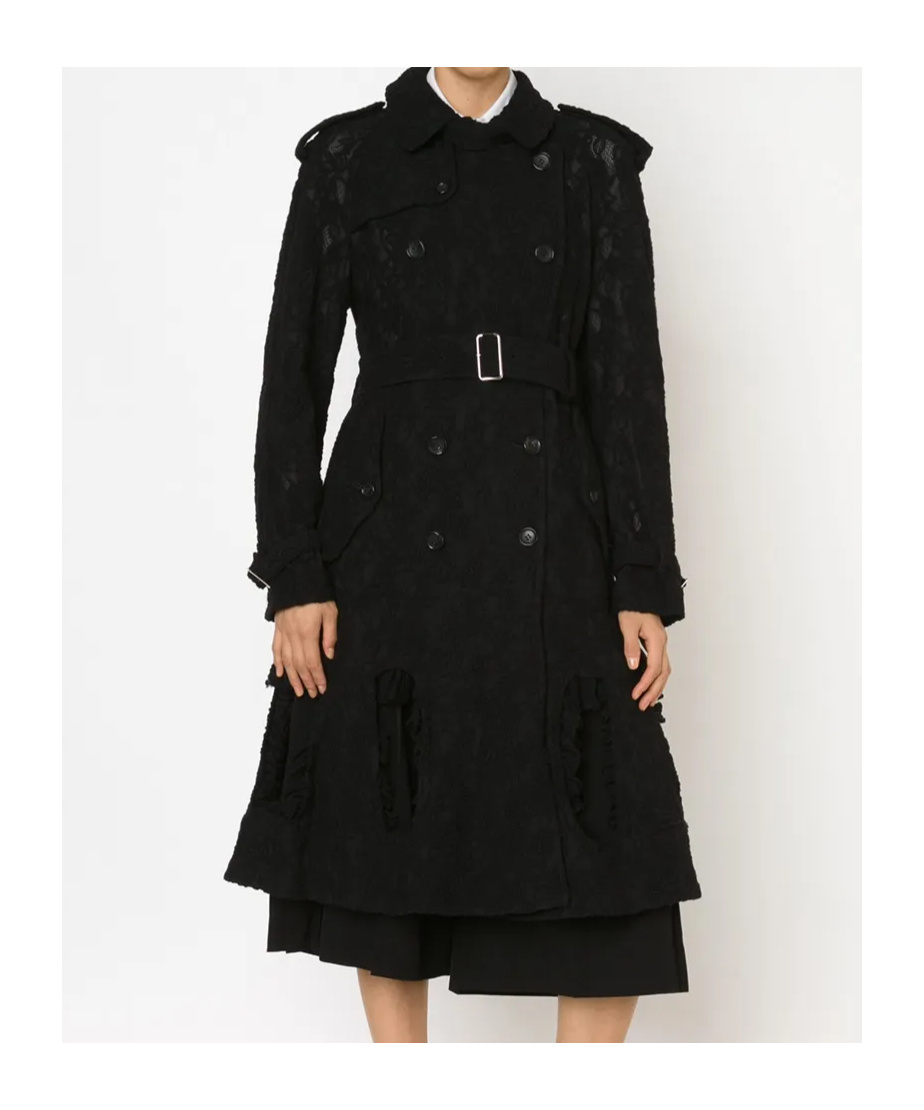 Comme Des Garçons Lace Trench Coat In Black