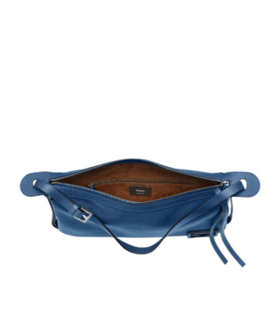 Fendi Blue Denim-effect Ff Jacquard And Brown Leather Bag In Blue