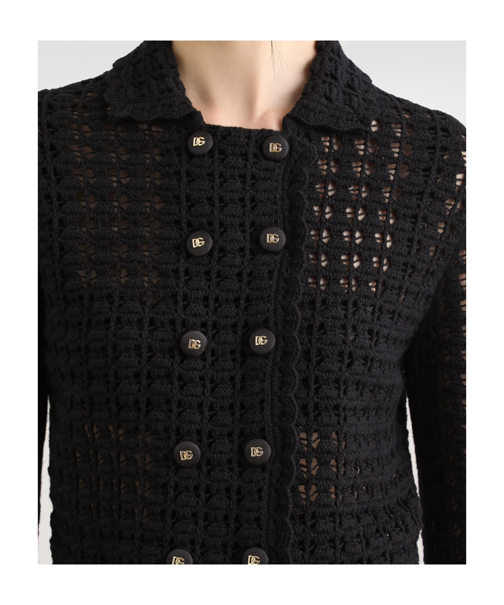 Dolce & Gabbana Knit Cardigan With Button Detailing And Scallop Edge In Black