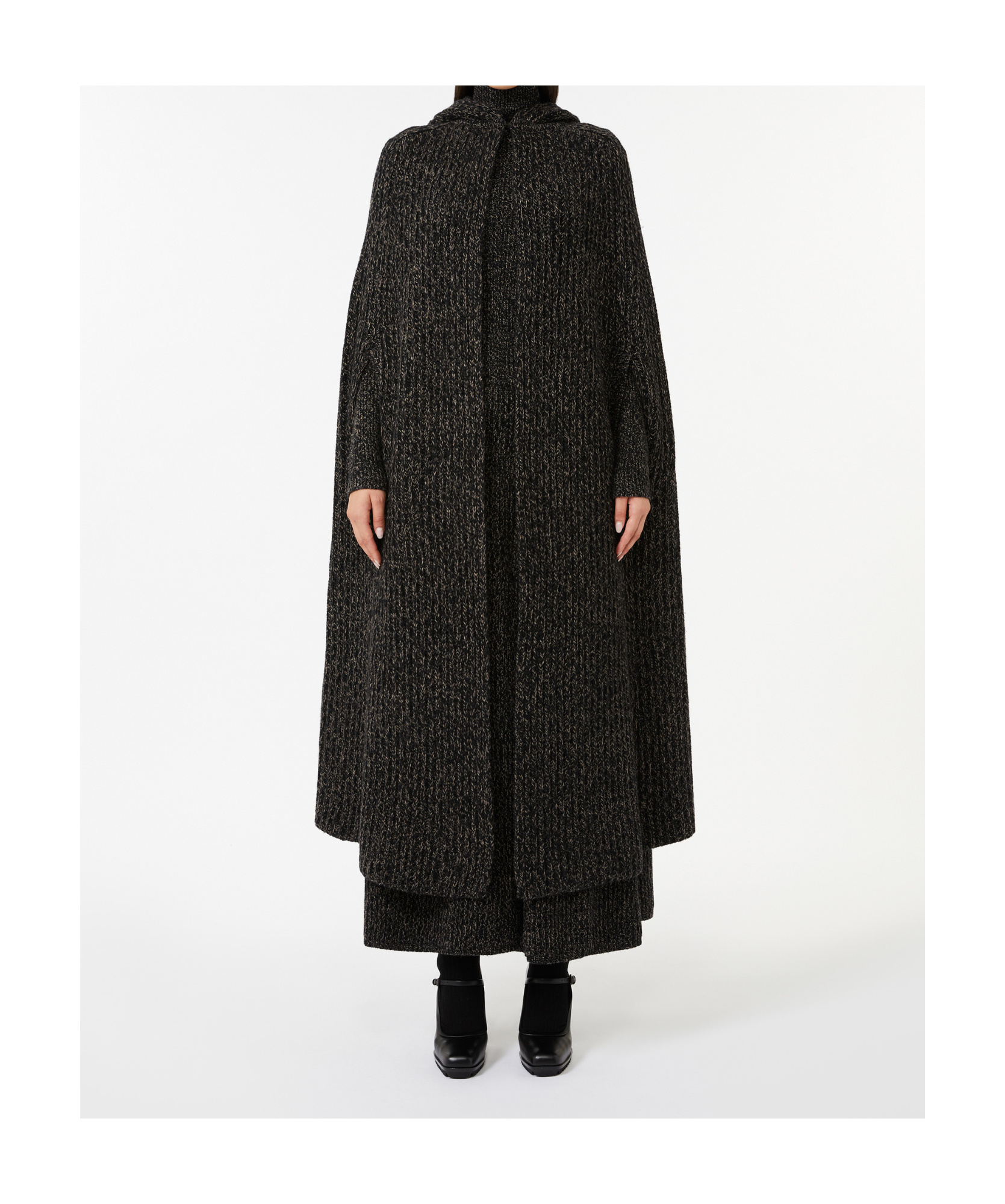 Max Mara Long Wool And Cashmere Ribbed Cape In Brown