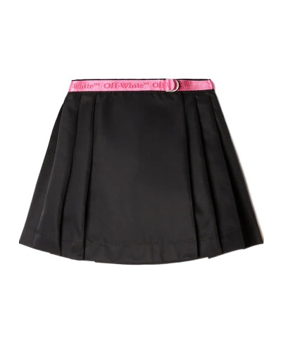 Off-white Logo-belt Pleated Skirt In Black