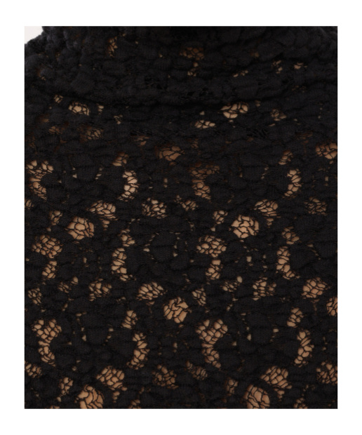 Chloé Turtleneck Long-sleeve Smocked Lace Top In Black