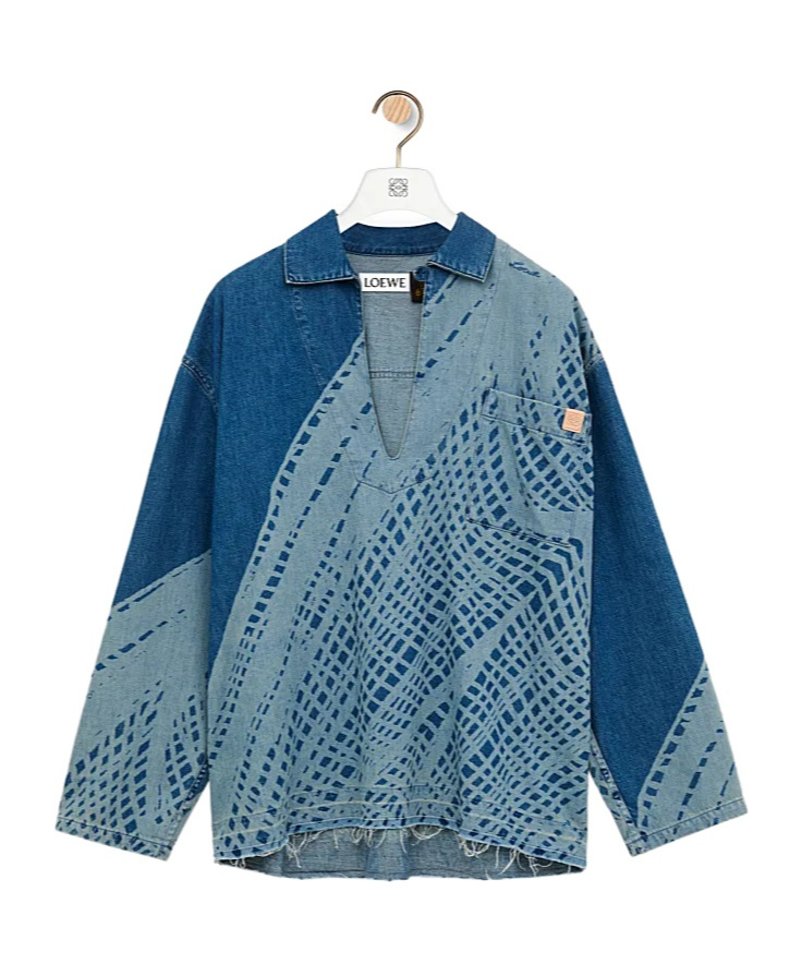 Loewe Printed Half-zip Denim Coat In Blue