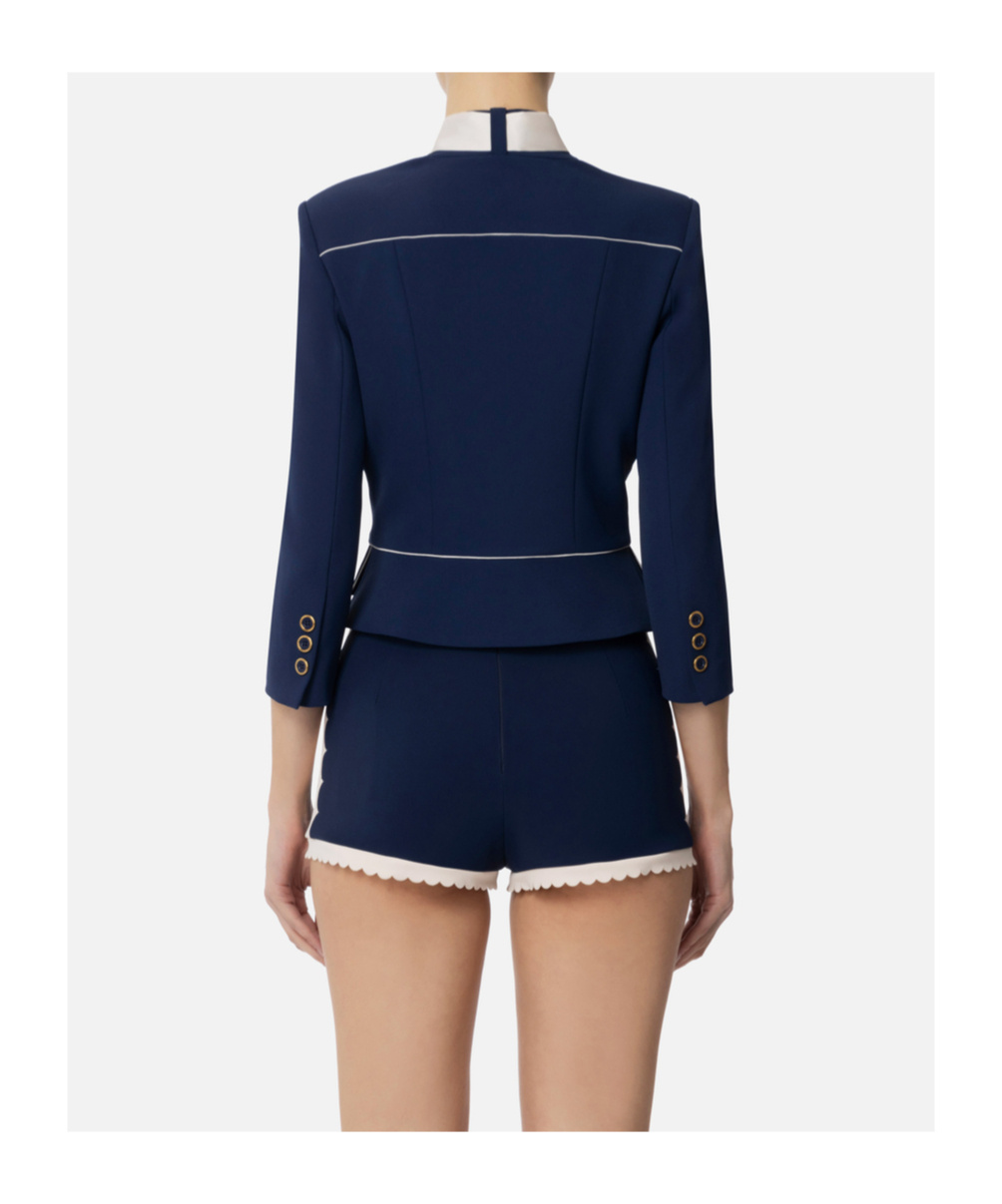 Elisabetta Franchi Tailored Jacket With High Collar And Flap Pockets In Blue