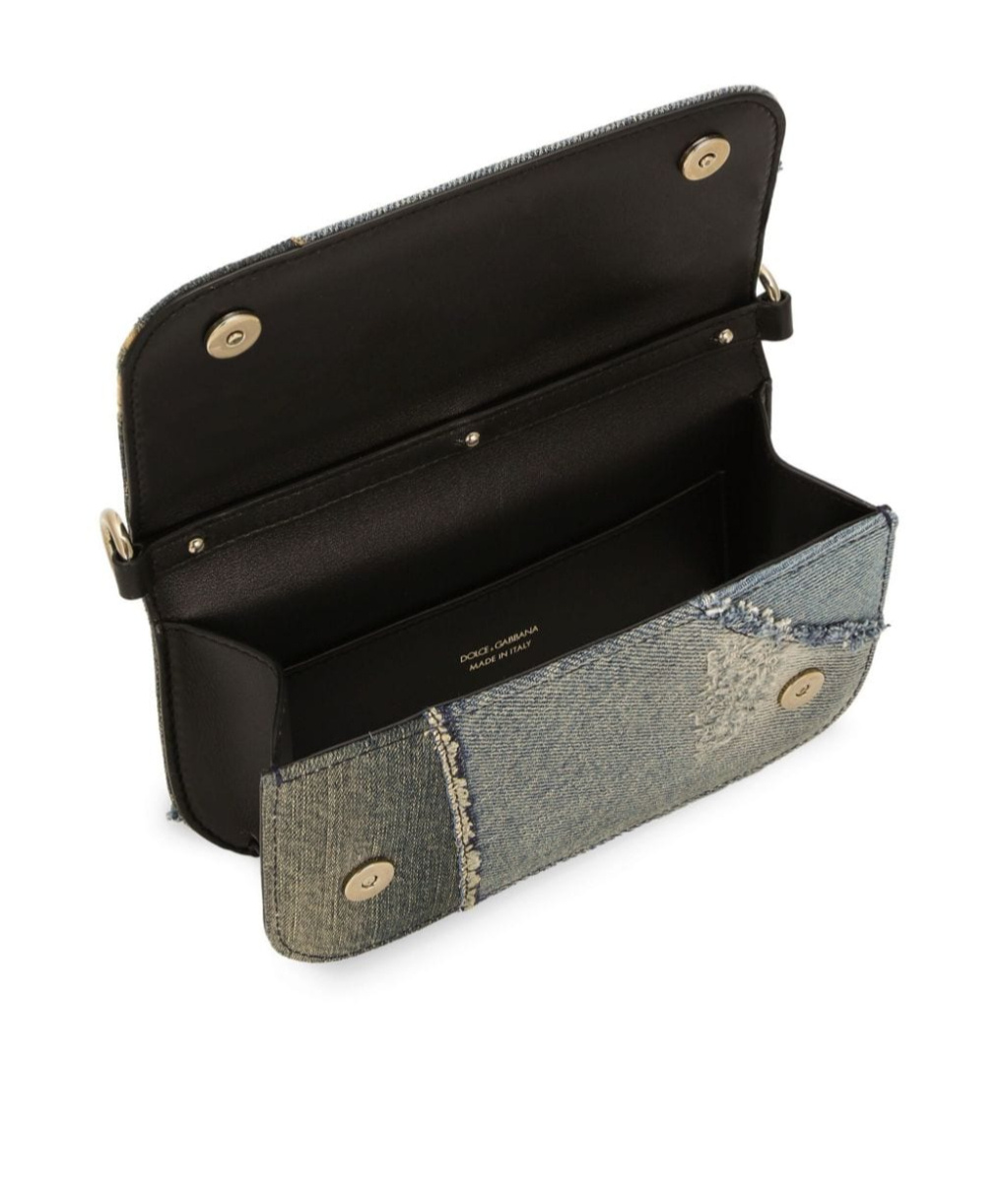 Dolce & Gabbana Logo Plaque Patchwork Denim Cross Body Bag In Gray