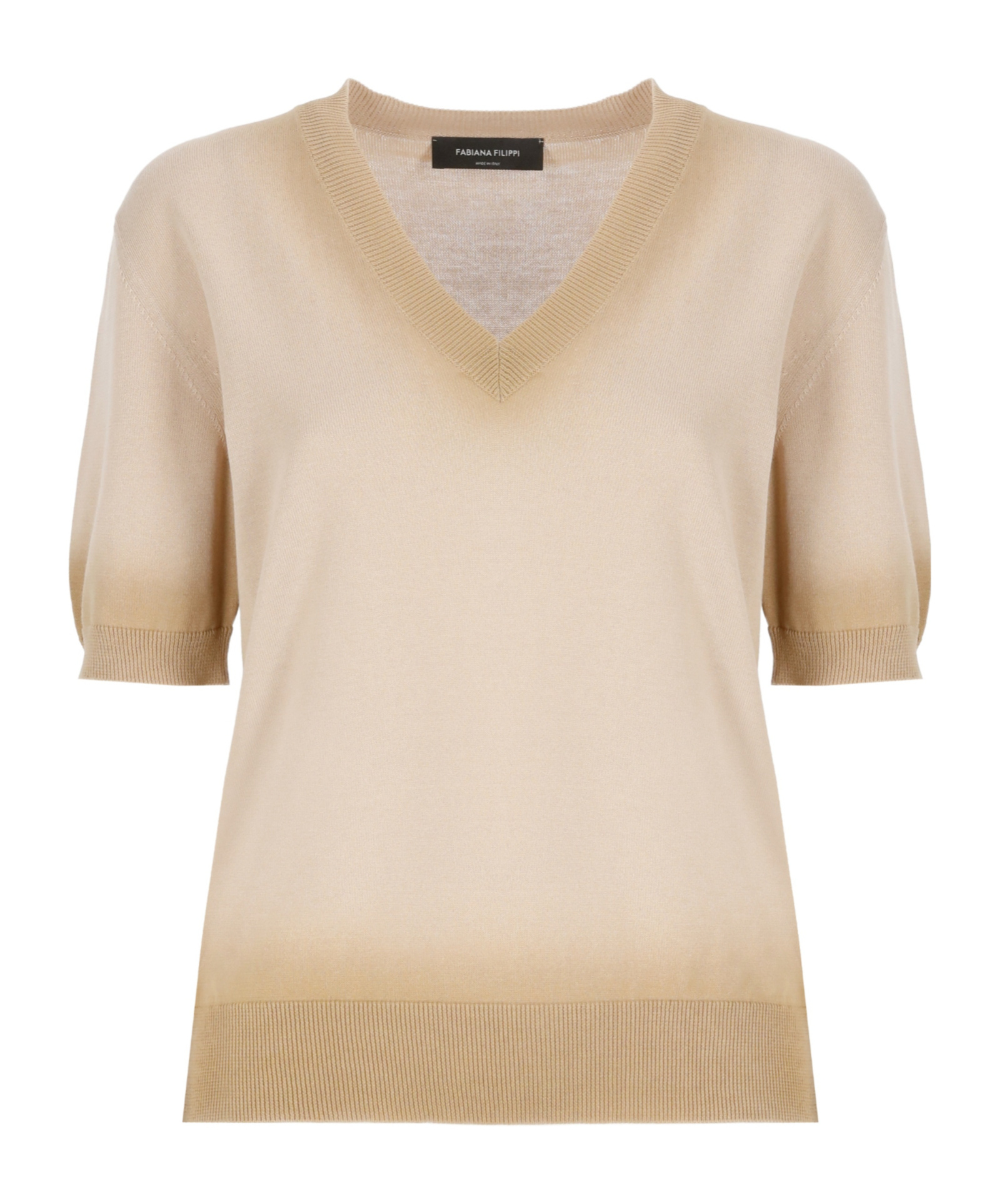 Fabiana Filippi Beige Cotton Sweater With V-neckline In Neutral