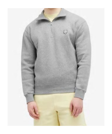 Maison Kitsuné Bold Fox Head Patch Half Zip Sweatshirt In Gray
