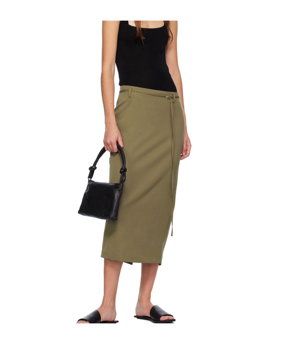 St Agni Kelp Belted Stretch-wool Pencil Skirt In Green