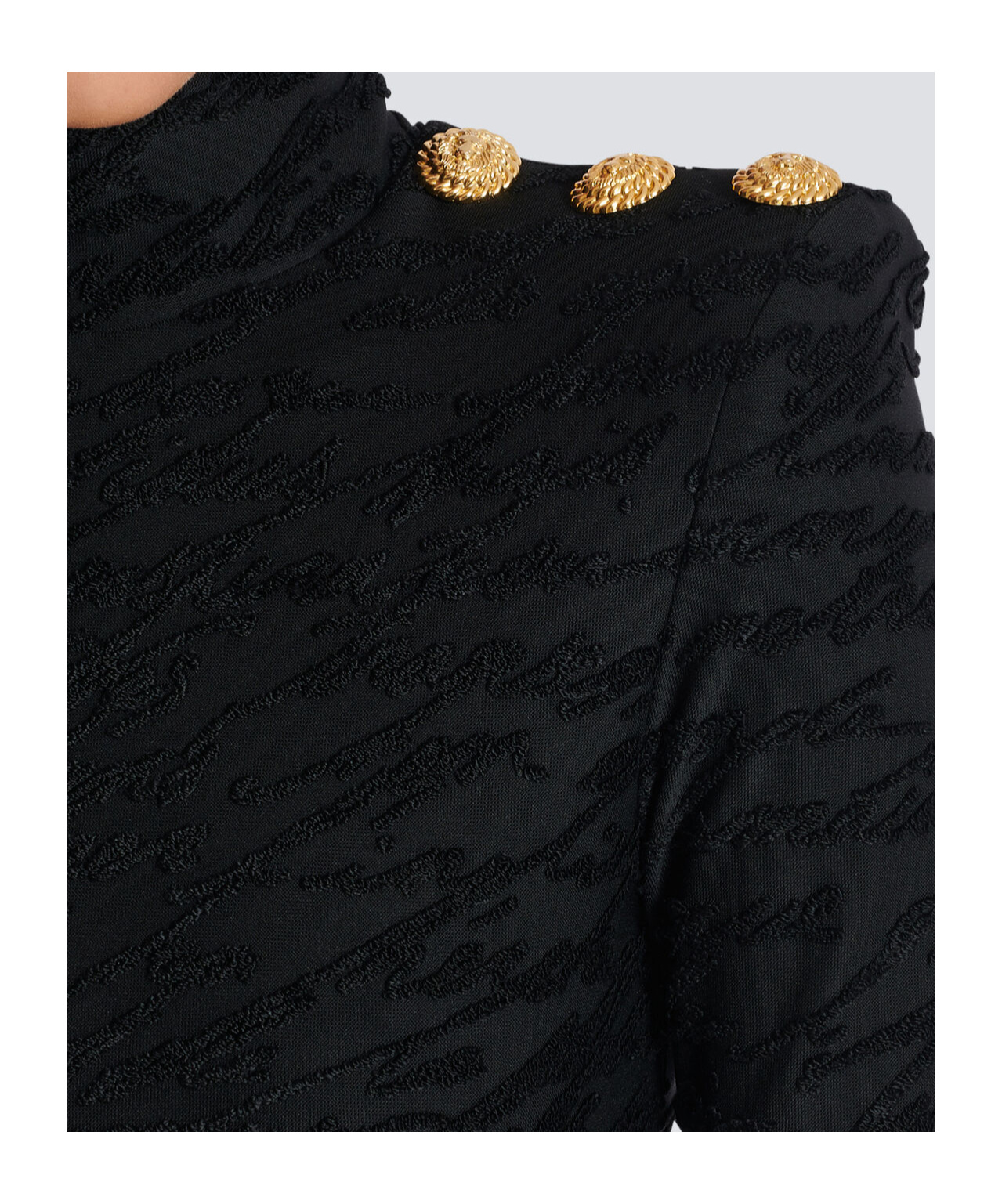 Balmain High Neck Body-con Mini Dress With Shoulder Buttons In Black