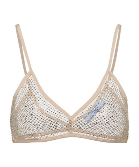 Prada Embroidered Rhinestone Mesh Bra Top In White