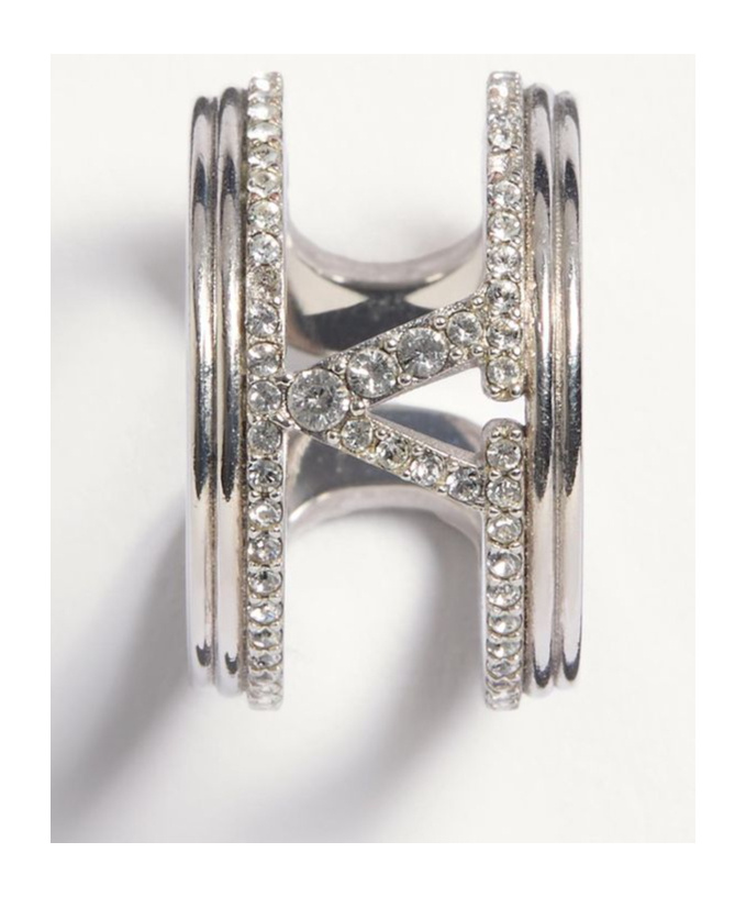 Valentino Metal And Swarovski Crystal Oval Ring In White