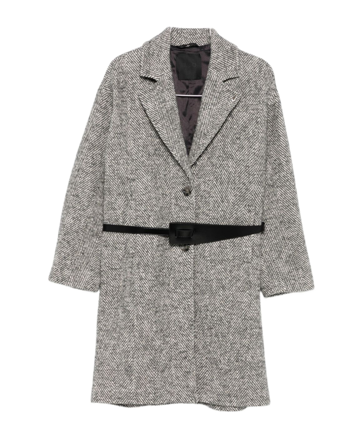 Liu •jo Herringbone-pattern Belted Coat In Gray
