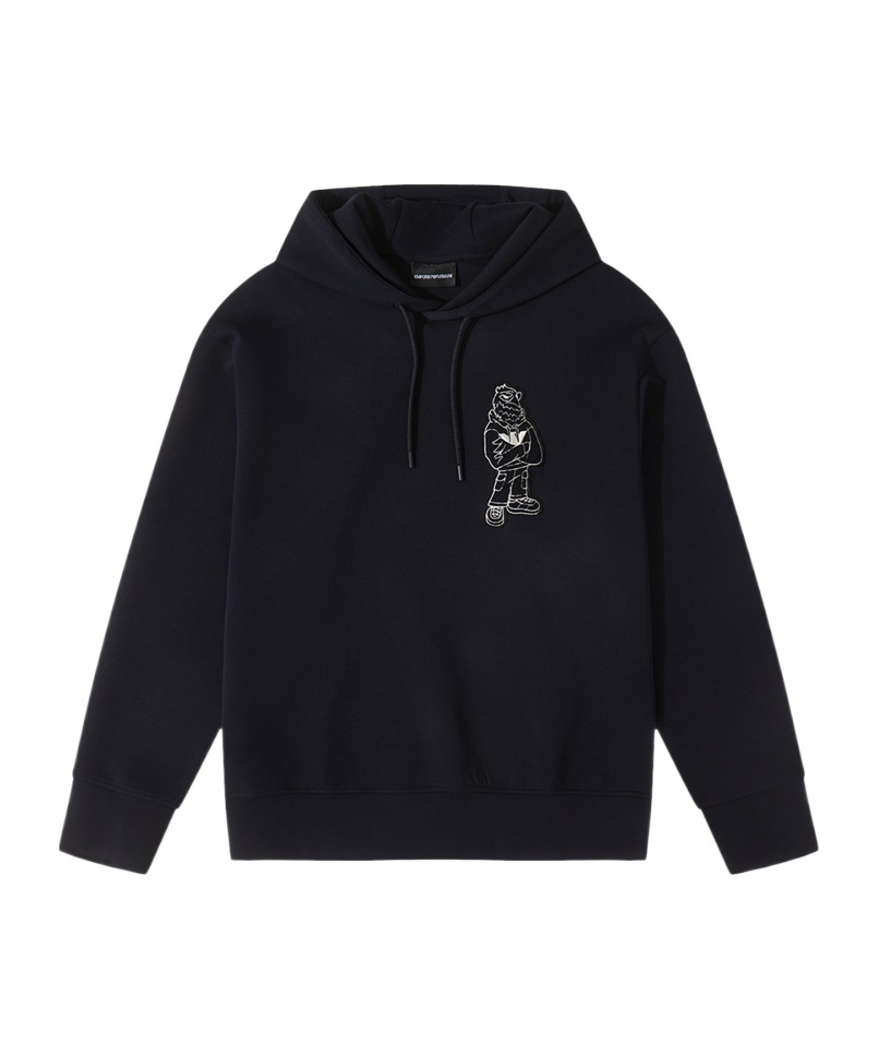 Emporio Armani Patch-detail Drawstring Hoodie In Black