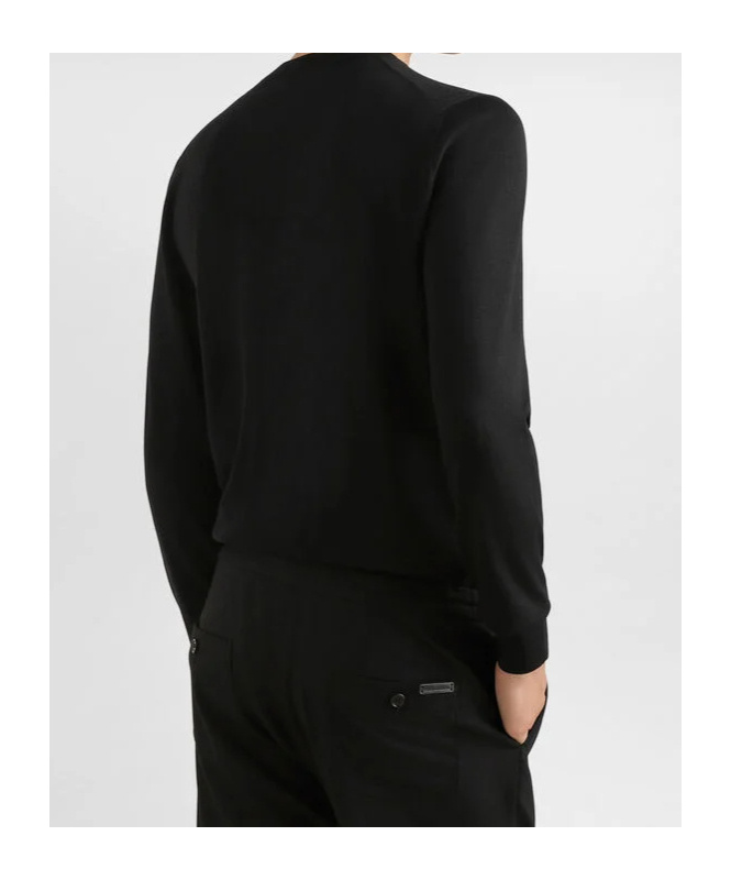 Dolce & Gabbana Men Black Sweater With Tonal Signature Logo In Silk Man In Black