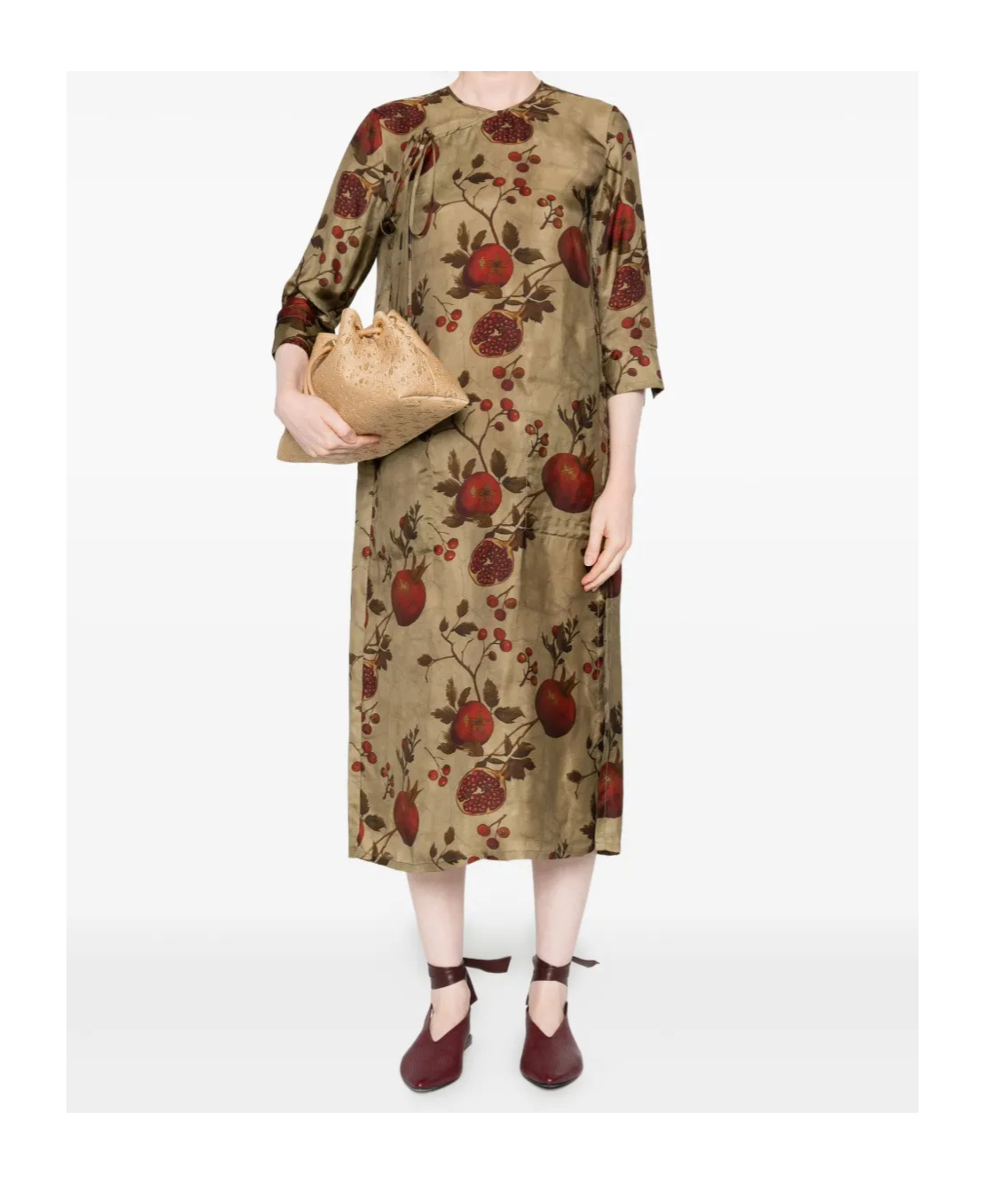 Uma Wang Pomegranate-print Tie-front Midi Dress In Multi