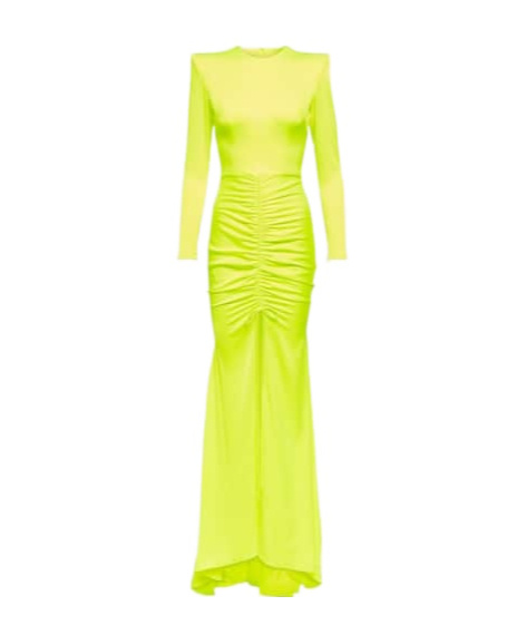 Alex Perry Ruched Satin Gown In Yellow