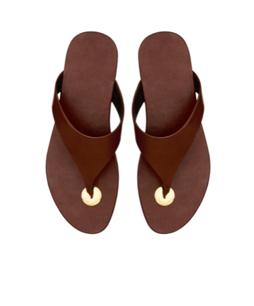 Saint Laurent Leather Thong Slides In Brown