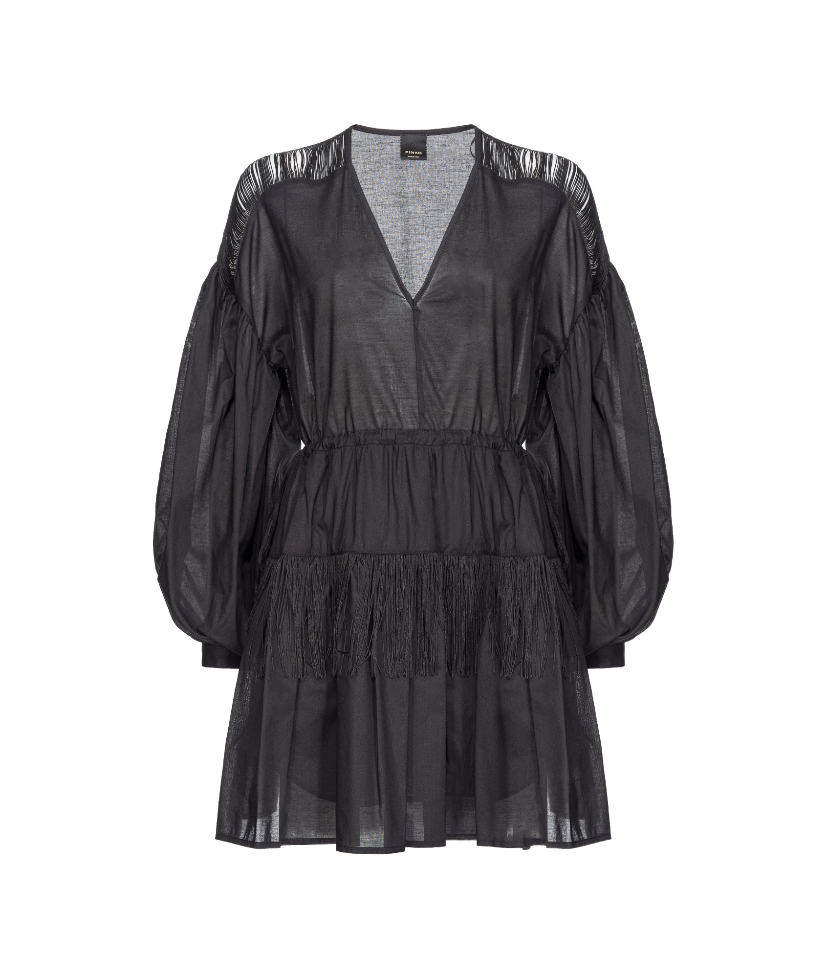 Pinko V-neck Cotton-blend Minidress In Black