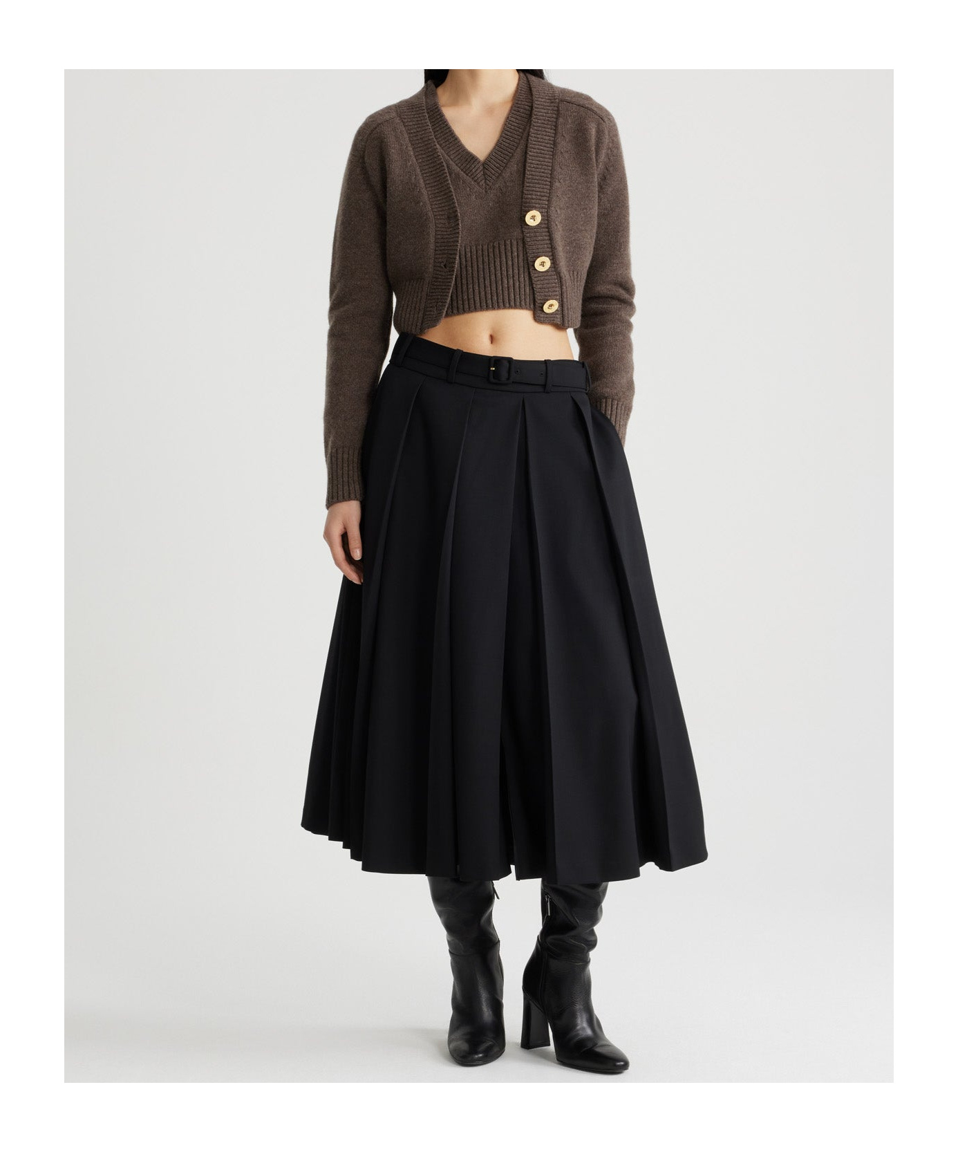 Shop Patou Pleated Midi Skirt In Black
